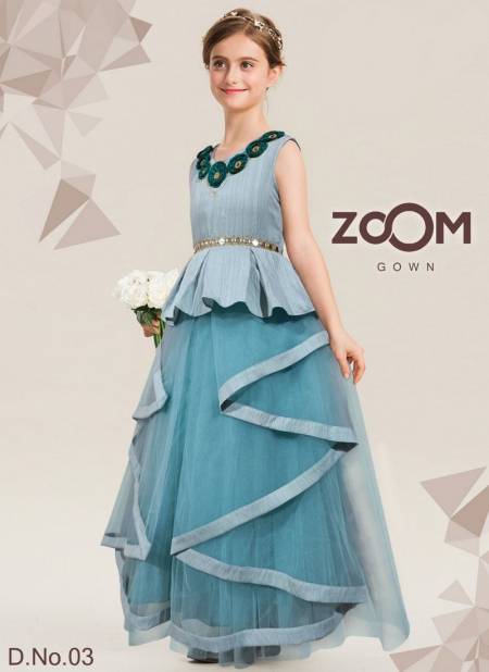 Sea Green Colour ZOOM Heavy Wedding Wear Designer Kids Gown Collection Zoom 3